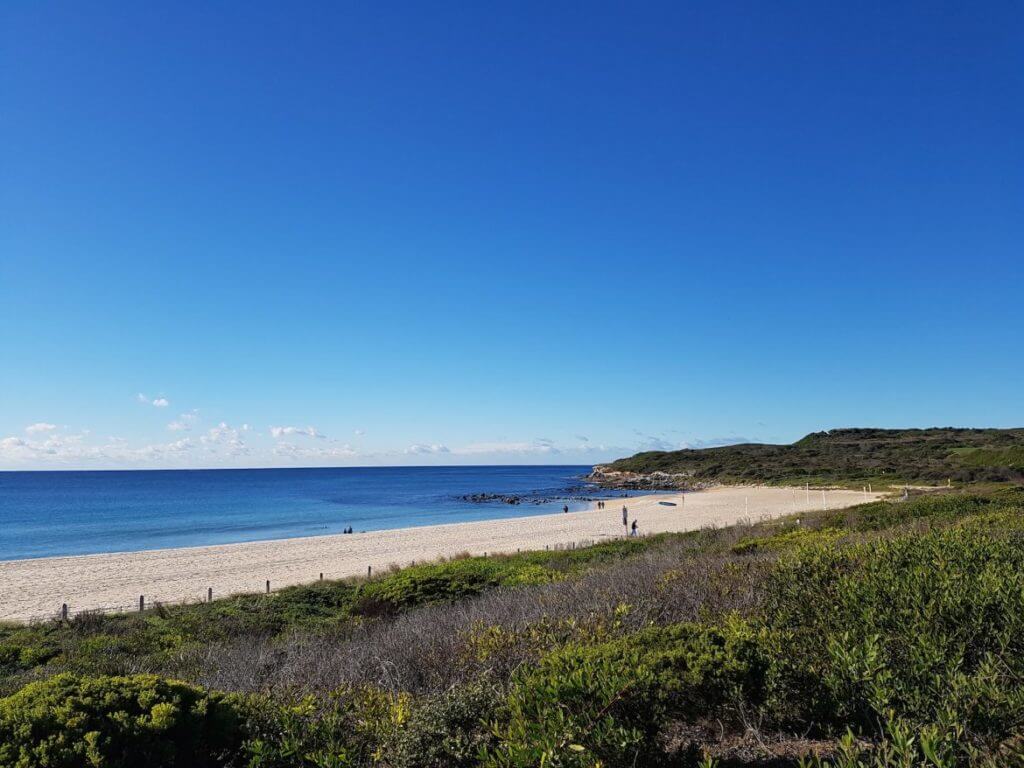 Blue skies over Maroubra beach in Sydney, Australia
