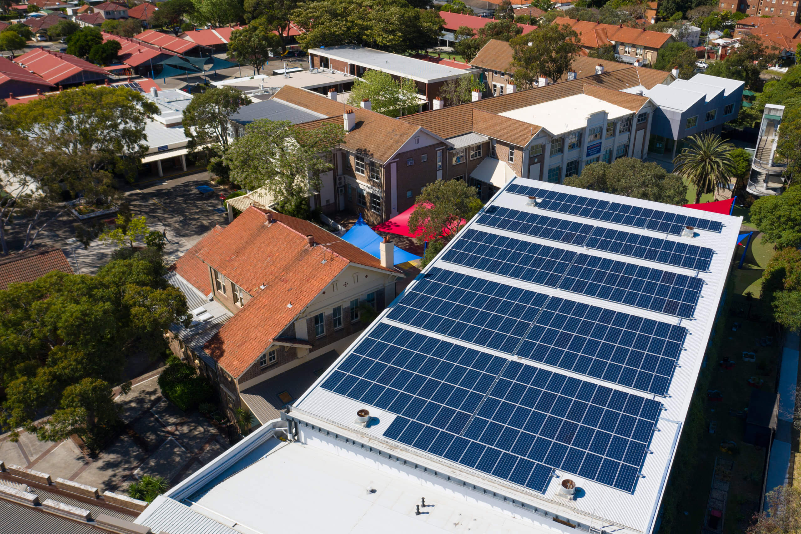 Solar panels on multipurpose gym roof at Lycée Condorcet - The International French School of Sydney