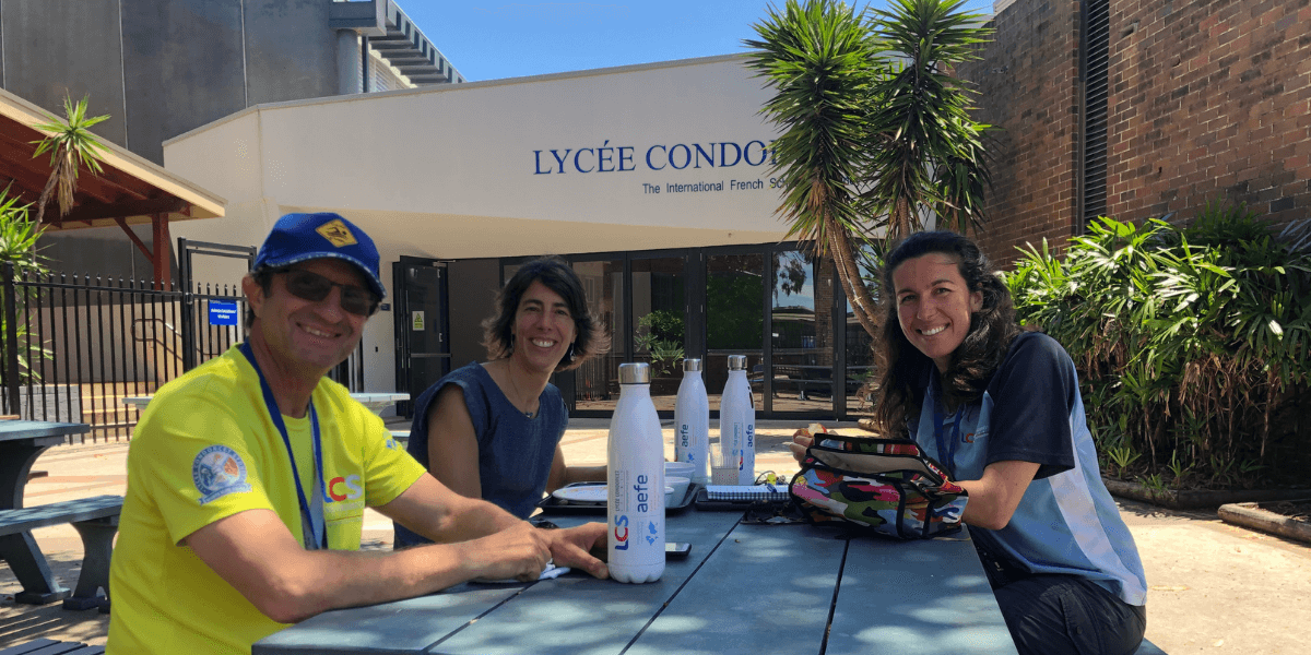 Teachers sit outside at Lycée Condorcet - the International French School of Sydney